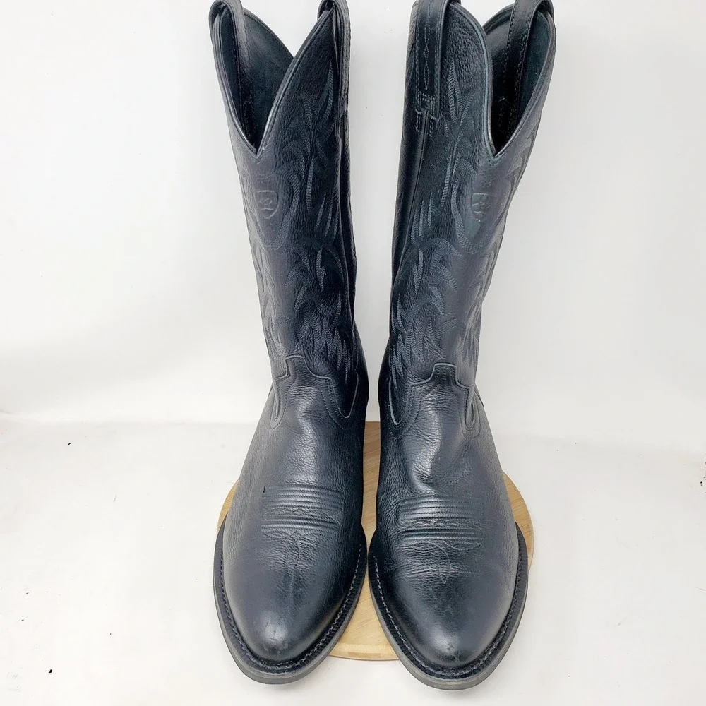 Ariat Heritage Boots Mens 13 D Black Leather Pull On R Toe Western Cowboy Shoes - Picture 6 of 15